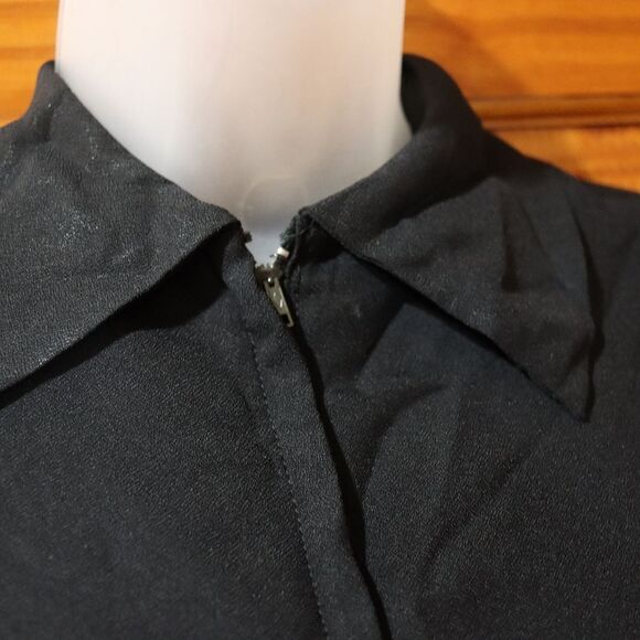 Vintage Black Pleated Mini Shirtdress Zipper Front 60s 70s Chic Academic - Picture 4 of 13